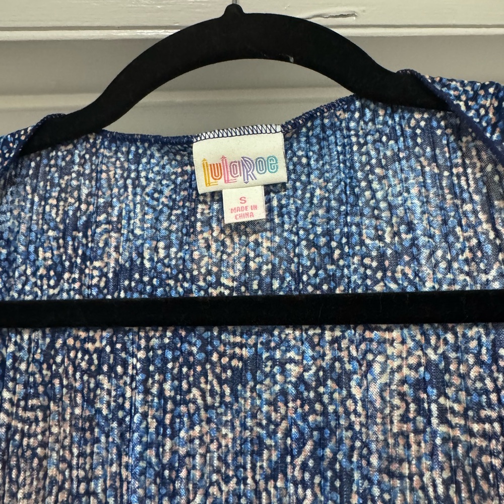 Blue Patterned Open Front Cardigan - image 7